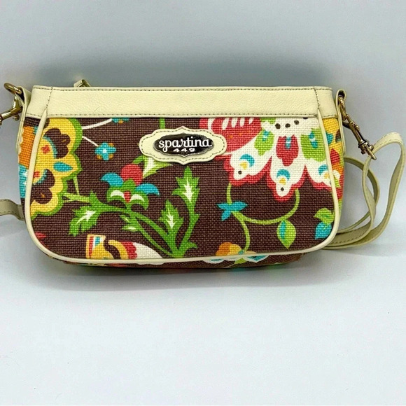 Spartina 449 Linen and leather crossbody purse adjustable strap longest at 49” - Picture 1 of 10